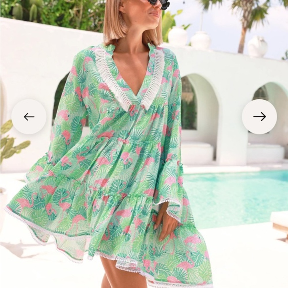 NWT Kenny Flowers THE SUNSHINE STATE
TUNIC DRESS, S,  Green, Pink, White